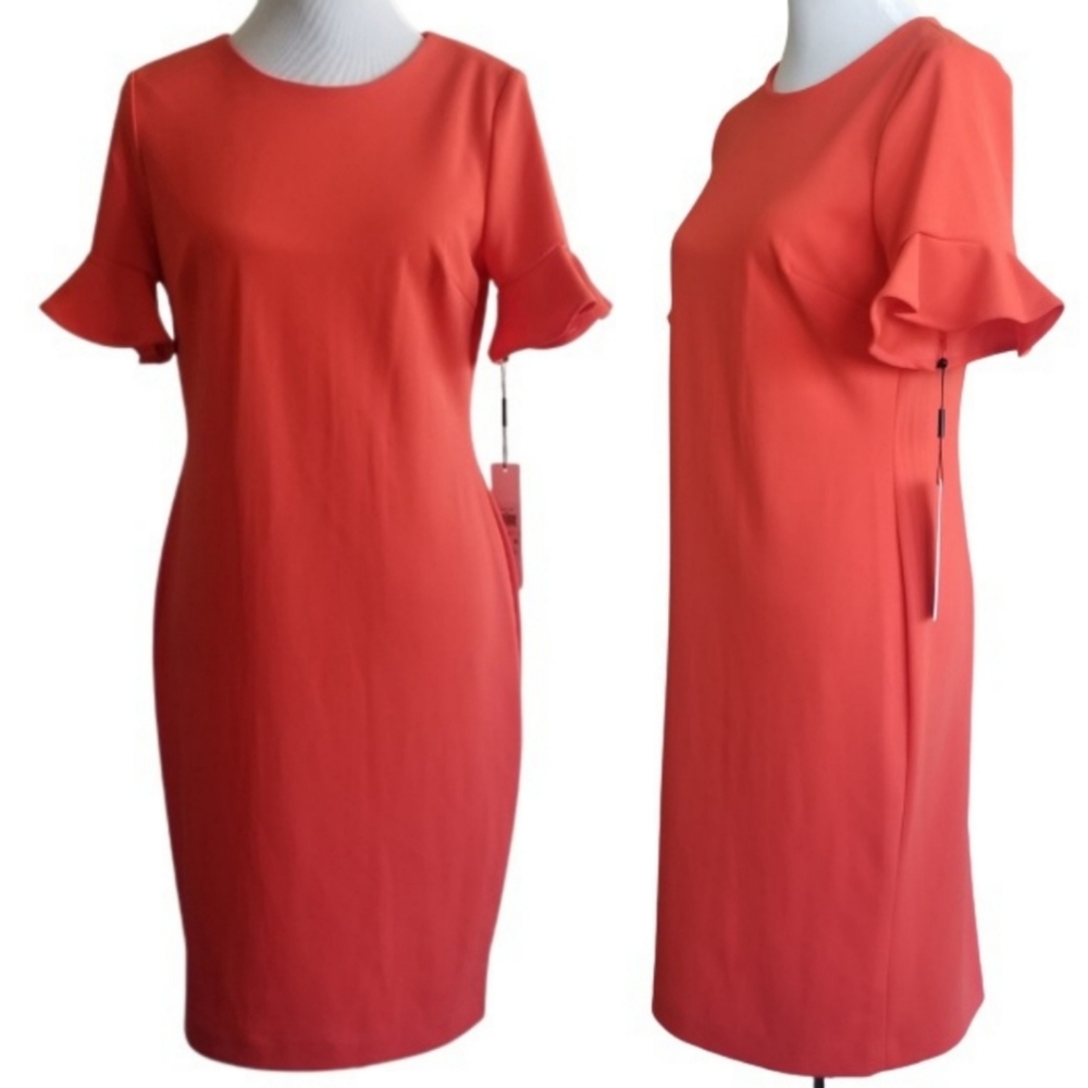 🆕️⬇️Calvin Klein Orange Flutter Sleeve Sheath Dress - Picture 2 of 15